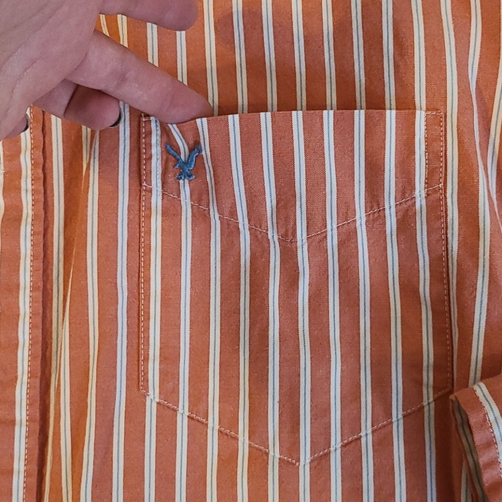 Men's American Eagle Orange Striped Button Up XL - Picture 3 of 5